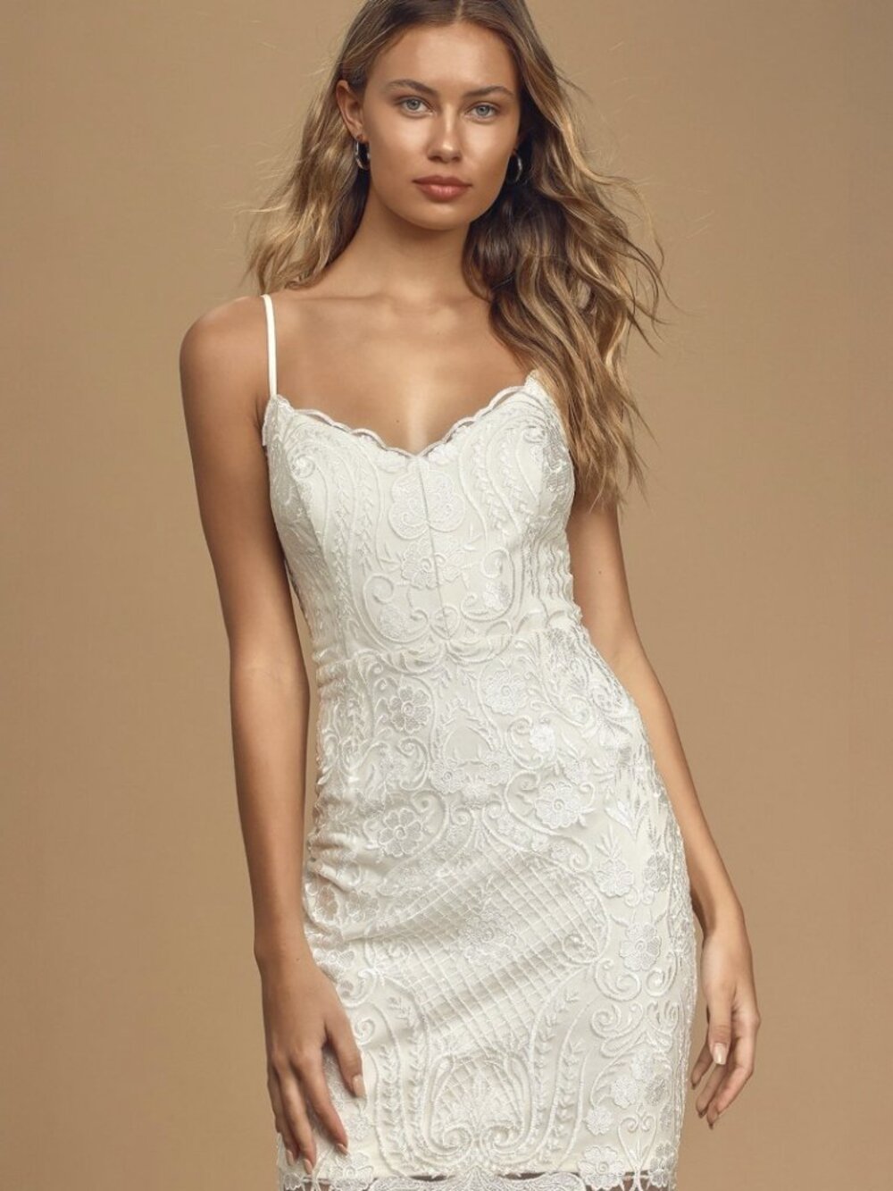 Lulus With Me Always Ivory Lace Sleeveless Bodycon Mini Dress NWT - Picture 2 of 9